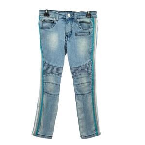 OPS Boys Light Wash Moto Skinny Jeans Size 5/6 Side Stripe Adjustable Waist